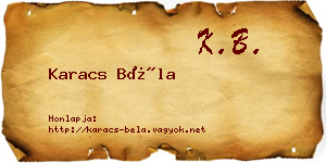 Karacs Béla névjegykártya